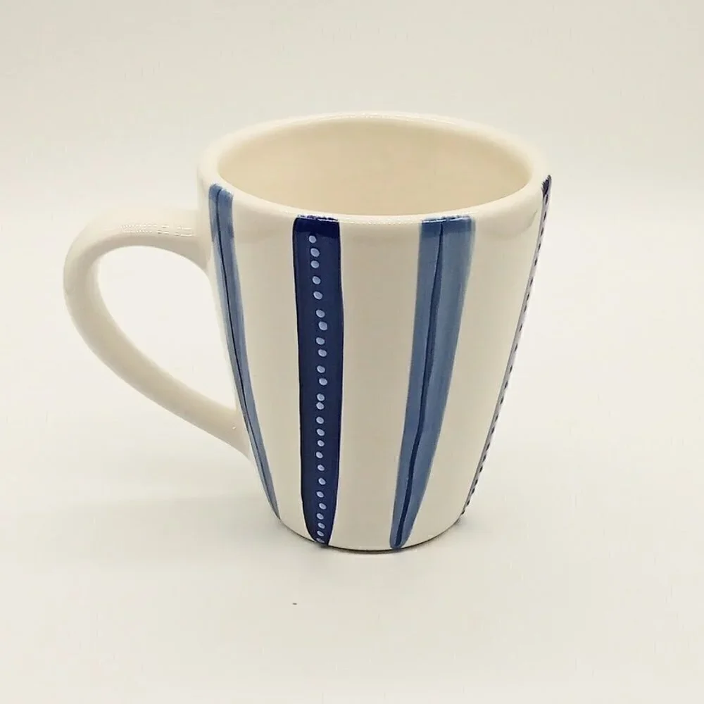 Pottery Barn Tiburon Blue Ivory Ceramic Mug